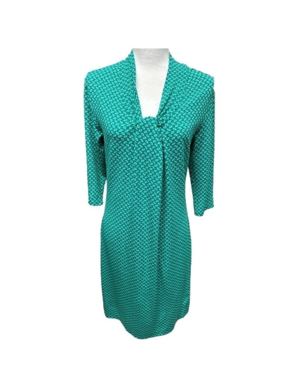 Leota Woman’s Midi Green, Blue and White  Geometric Dress Size M